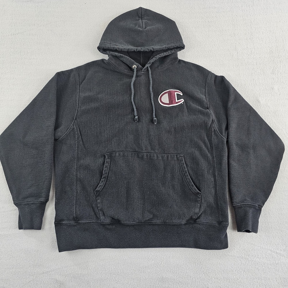 champion hoodie men Large L reverse weave black embroidered logo